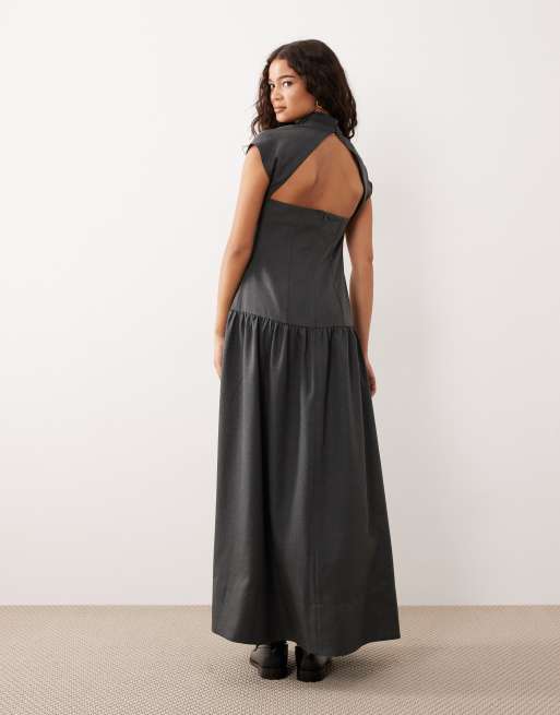 ASOS DESIGN high neck drop waist maxi dress in grey, 2 of 4
