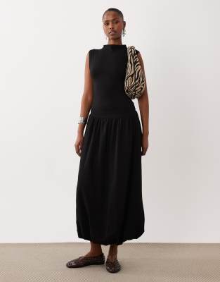 Asos Design High Neck Drop Waist Sleeveless Maxi Dress In Black