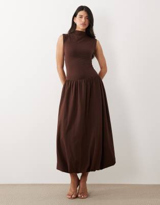 Asos Design High Neck Drop Waist Sleeveless Maxi Dress In Brown