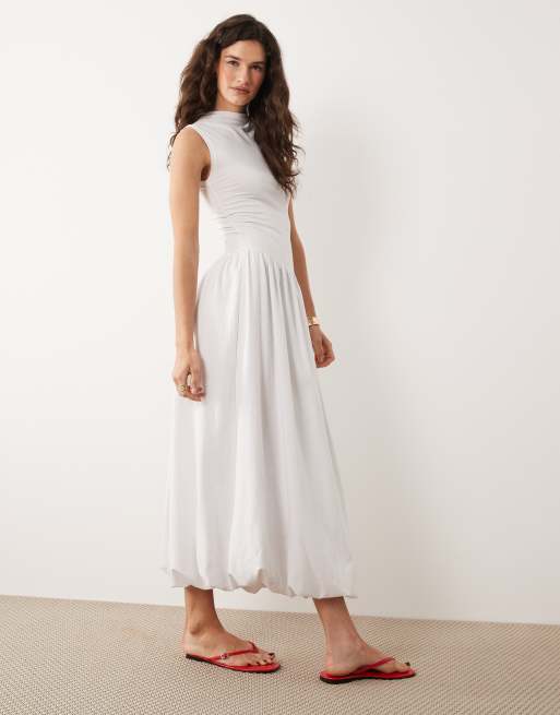 ASOS DESIGN high neck drop waist sleeveless maxi dress in white, 2 of 4