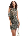 [ASOS DESIGN] ASOS DESIGN high neck dropped shoulder mini dress in print-Multi 14 Leopard print