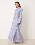 [ASOS DESIGN] ASOS DESIGN high neck embroidered maxi dress with embellished beading and full godet skirt in blue 6 BLUE