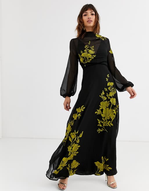 Asos black best sale embroidered dress