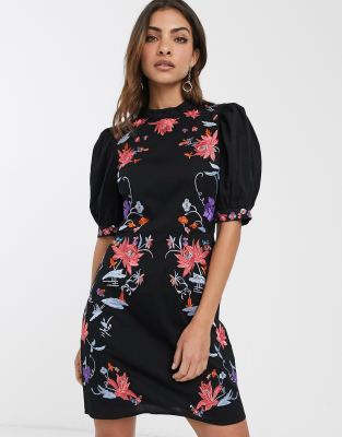 asos embroidered mini dress