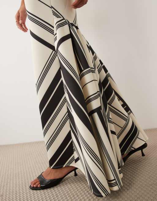 ASOS DESIGN high neck fishtail maxi dress with open back in mono stripe scuba-style fabric, 4 of 4