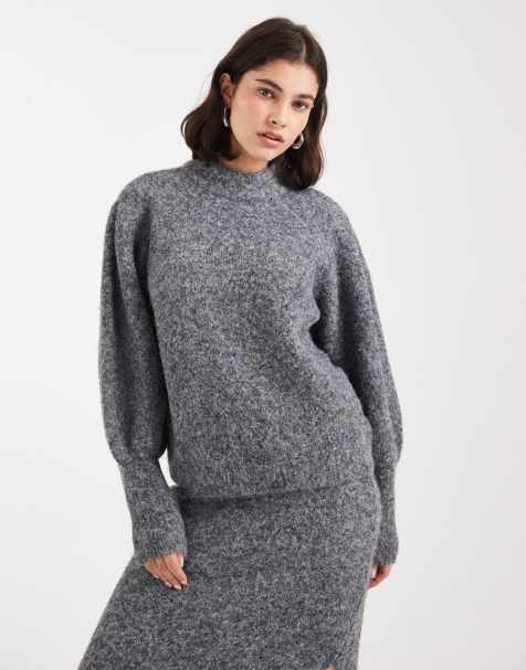 ASOS DESIGN high neck fluffy jumper co-ord in charcoal - view 1