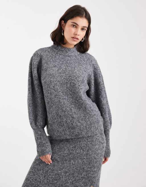 ASOS DESIGN high neck fluffy jumper in charcoal