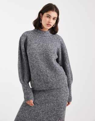 Asos Design High Neck Fluffy Sweater In Gray