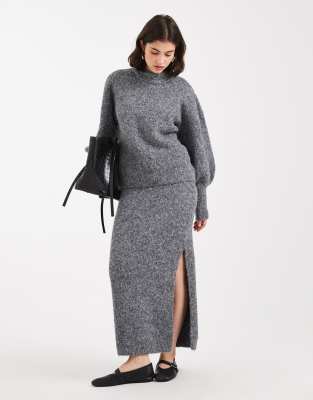 Asos Design High Neck Fluffy Sweater In Gray