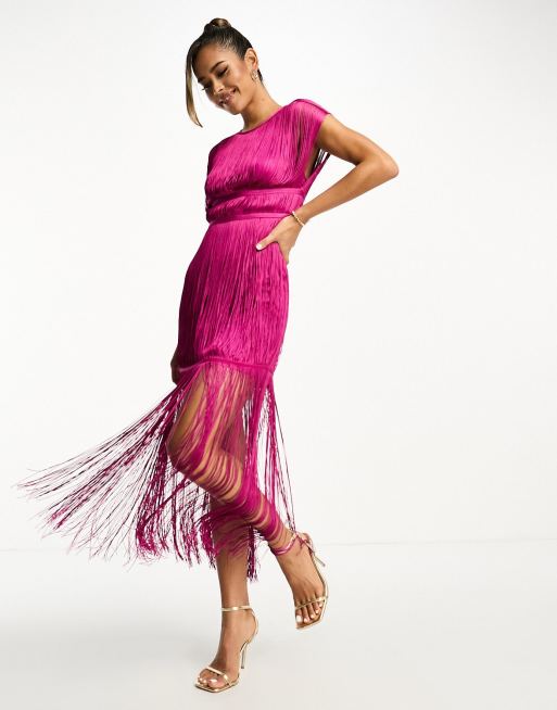 High neck outlet fringe dress