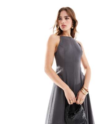 ASOS DESIGN high neck full maxi dress with open back in charcoal | ASOS