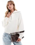 [ASOS DESIGN] ASOS DESIGN high neck funnel half zip jumper with volume sleeve in cream-White XS Cream
