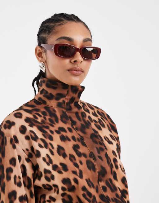 ASOS DESIGN high neck funnel neck bubble jacket in leopard print (part of a set), 3 of 4