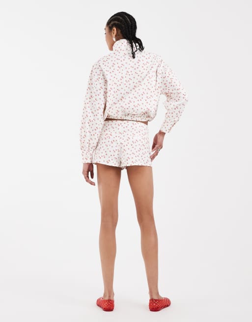 ASOS DESIGN high neck funnel neck bubble jacket set in ditsy print, 3 of 4