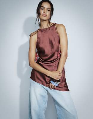 Asos Design High Neck Grape Beading Top In Purple