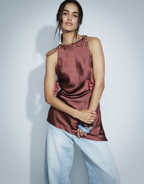 ASOS DESIGN high neck grape beading top in cherry - view 1