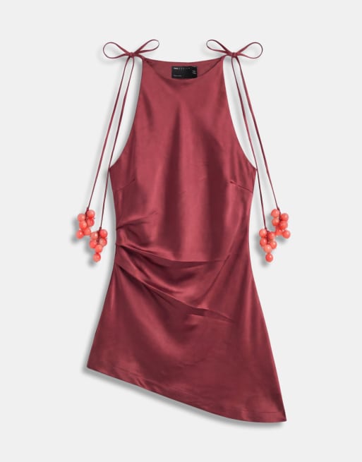 ASOS DESIGN high neck grape beading top in cherry, 5 of 7