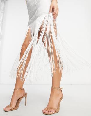 white mesh dress asos Wedding Dress Asos White Fringe Dress ASOS EDITION Placement Beaded Mesh  Mini Dress With Fringe Hem