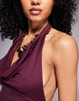 Asos Design High Neck Halter Cowl Neck Top In Purple