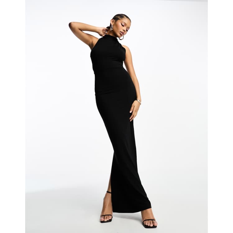 ASOS DESIGN high neck halter maxi dress with low back in black