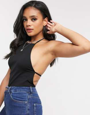 ASOS DESIGN high neck keyhole halter neck top in black