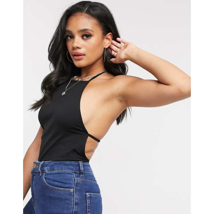 Women's Black Halter Backless Bodysuit – Lookeble