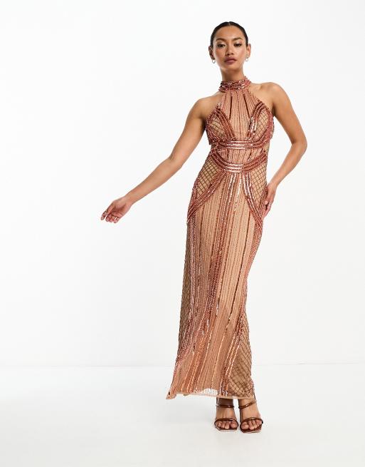 Asos design midi dress with halter neck detail in high shine satin outlet