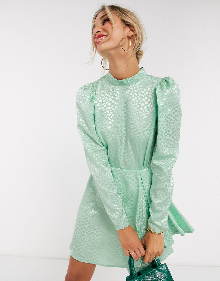 ASOS DESIGN high neck jacquard mini dress in sage green