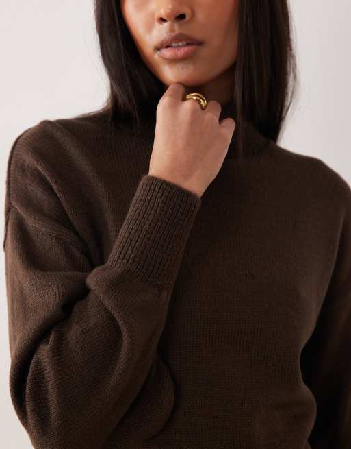 ASOS DESIGN high neck jumper in chocolate, 3 of 4