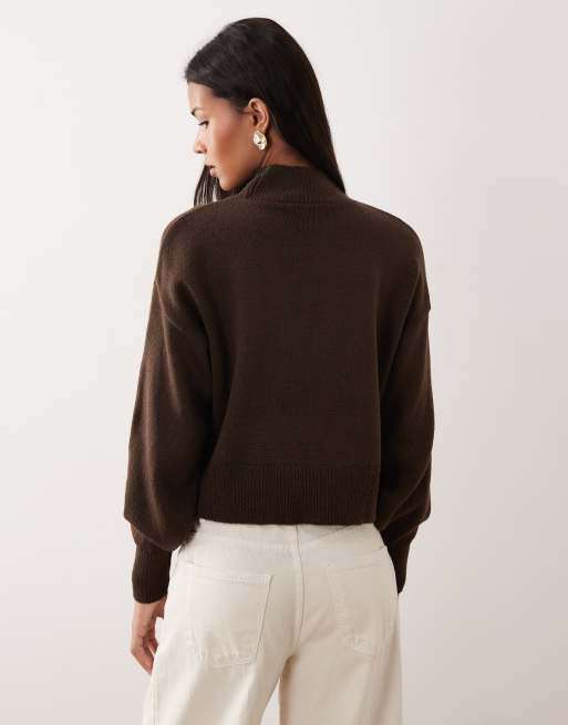 ASOS DESIGN high neck jumper in chocolate, 4 of 4