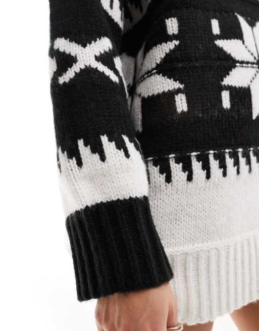 ASOS DESIGN high neck jumper in fairisle pattern in black, 2 of 4