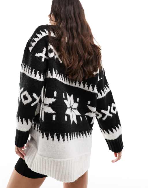 ASOS DESIGN high neck jumper in fairisle pattern in black, 4 of 4