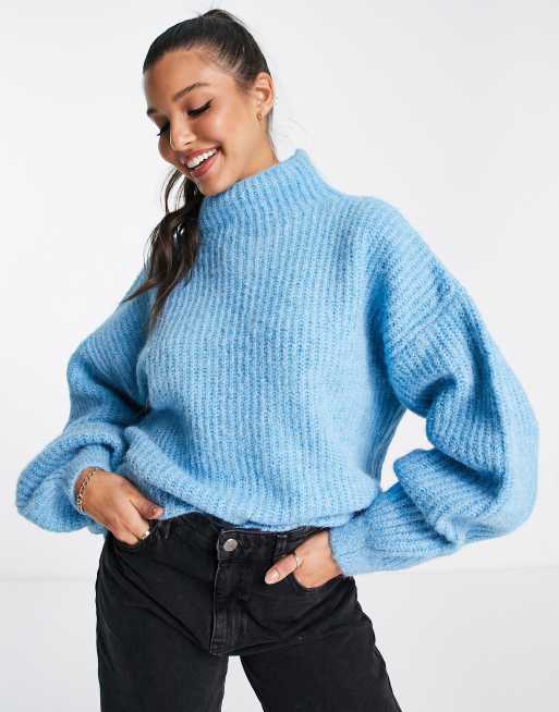 Blue high outlet neck jumper