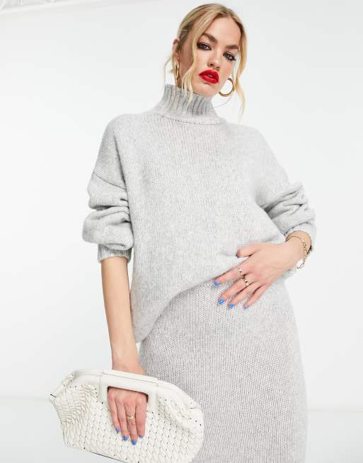 ASOS DESIGN longline jumper with high neck in silver grey