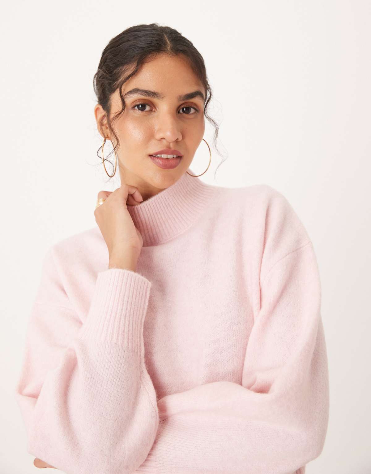 ASOS DESIGN high neck jumper in light pink
