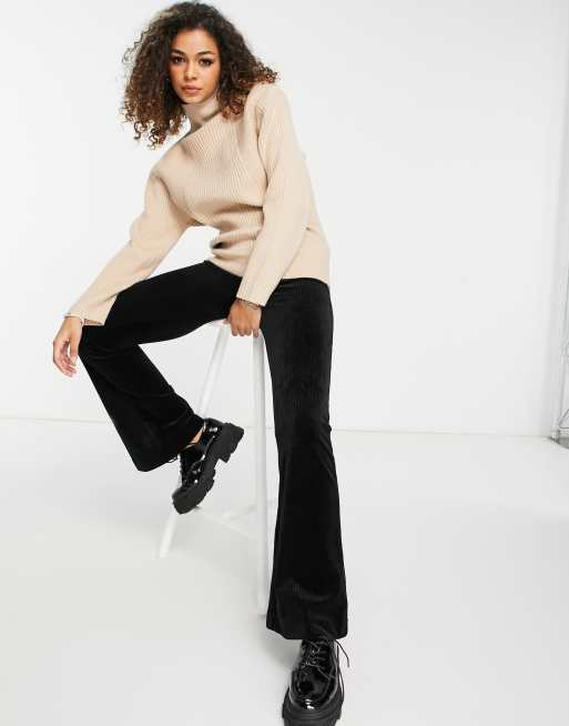ASOS DESIGN high-neck jumper in multi rib with shoulder detail in cream, 4 of 4