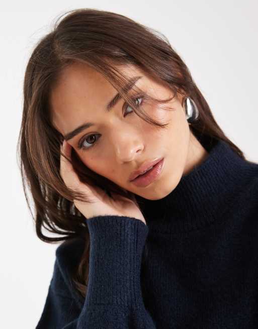 ASOS DESIGN high neck jumper in navy, 3 of 4