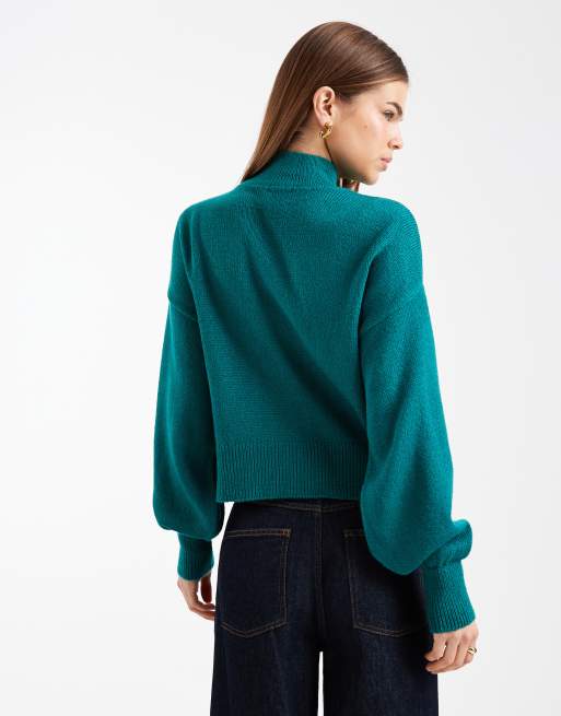 ASOS DESIGN high neck jumper in teal, 4 of 4