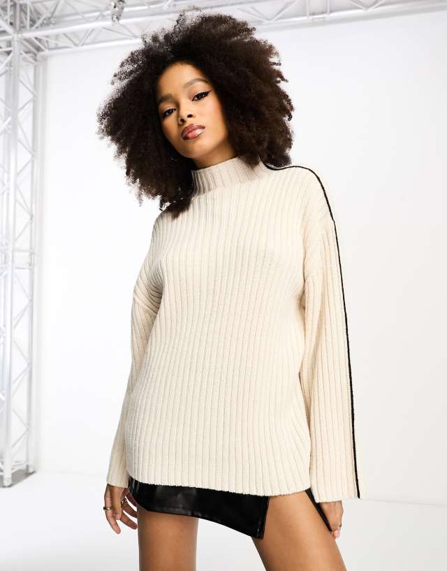 ASOS DESIGN - high neck jumper with contrast seam detail in cream