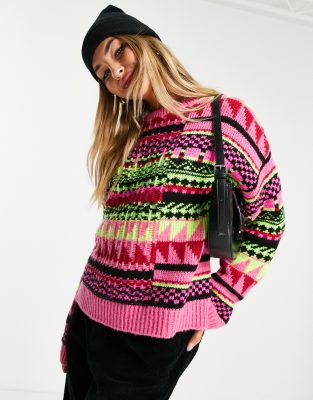 ASOS DESIGN high neck jumper with multi geo pattern