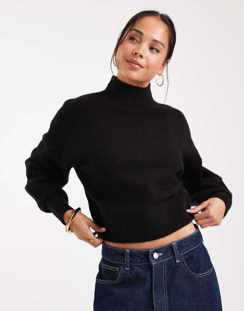 ASOS DESIGN high neck jumper with raglan detail in black - view 1
