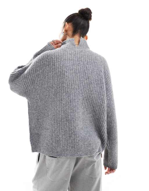 ASOS DESIGN high neck jumper with tie detail and colour block in neutral, 4 of 4