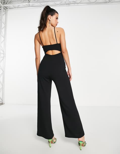 ASOS LUXE strappy cupped ruffle jumpsuit in blurred floral