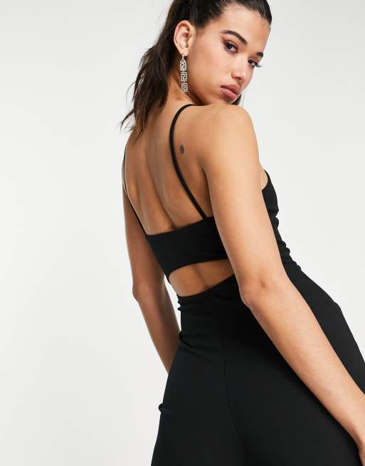 Black Strappy Jersey Culotte Jumpsuit