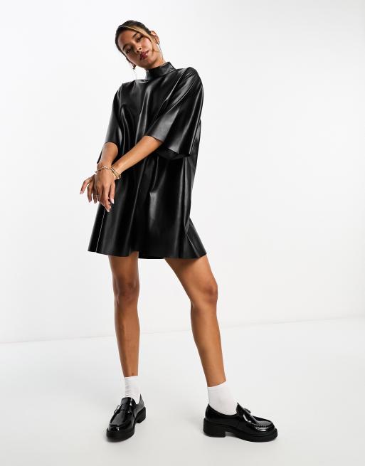 Faux leather cheap t shirt dress