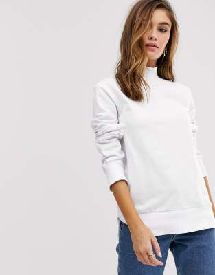 high neck white sweatshirt