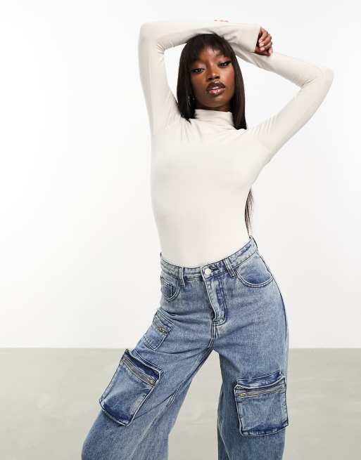 ASOS DESIGN high neck long sleeve bodysuit in stone | ASOS