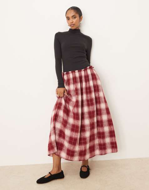 ASOS DESIGN high neck long sleeve hybrid maxi dress in red check - view 1