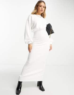 High neck long sleeve white clearance dress