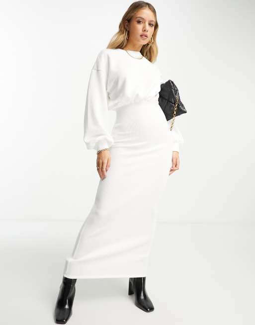 ASOS DESIGN high neck long sleeve jumper maxi dress in white ASOS